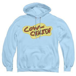 AN OFFCIALLY LICENSED COW AND CHICKEN COW CHICKEN LOGO ADULT UNISEX PULLOVER HOODIE LIGHT BLUE