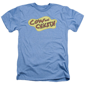 AN OFFCIALLY LICENSED COW AND CHICKEN COW CHICKEN LOGO MEN'S HEATHER T-SHIRT LIGHT BLUE
