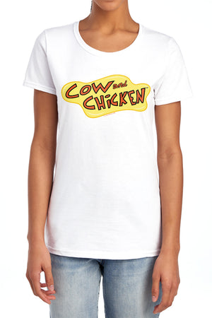 AN OFFCIALLY LICENSED COW AND CHICKEN COW CHICKEN LOGO WOMEN'S REGULAR FIT T-SHIRT LIGHT BLUE