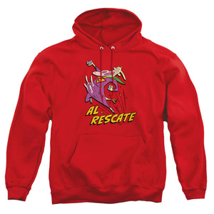 AN OFFCIALLY LICENSED COW AND CHICKEN AL RESCATE ADULT UNISEX PULLOVER HOODIE RED