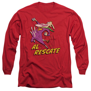 AN OFFCIALLY LICENSED COW AND CHICKEN AL RESCATE MEN'S LONG SLEEVE T-SHIRT RED