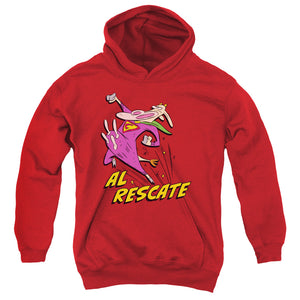 AN OFFCIALLY LICENSED COW AND CHICKEN AL RESCATE YOUTH HOODIE RED