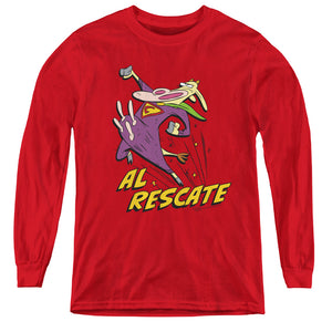 AN OFFCIALLY LICENSED COW AND CHICKEN AL RESCATE YOUTH LONG SLEEVE T-SHIRT RED
