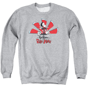 AN OFFCIALLY LICENSED GRIM ADVENTURES OF BILLY AND MANDY GRIM ADVENTURES ADULT UNISEX CREWNECK SWEATSHIRT ATHLETIC HEATHER