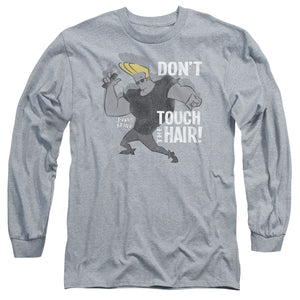 AN OFFCIALLY LICENSED JOHNNY BRAVO HAIR MEN'S LONG SLEEVE T-SHIRT ATHLETIC HEATHER