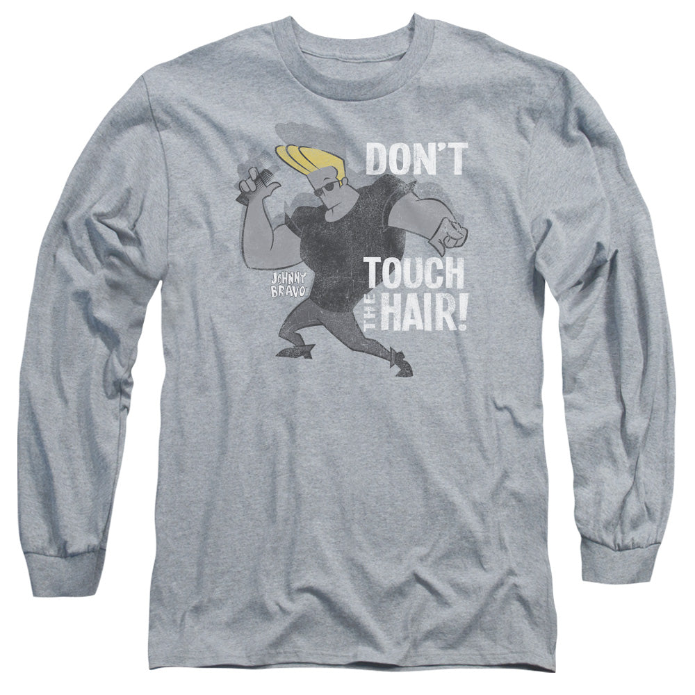 AN OFFCIALLY LICENSED JOHNNY BRAVO HAIR MEN'S LONG SLEEVE T-SHIRT ATHLETIC HEATHER