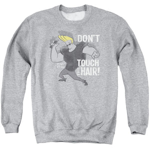 AN OFFCIALLY LICENSED JOHNNY BRAVO HAIR ADULT UNISEX CREWNECK SWEATSHIRT ATHLETIC HEATHER