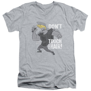 AN OFFCIALLY LICENSED JOHNNY BRAVO HAIR MEN'S V-NECK T-SHIRT ATHLETIC HEATHER