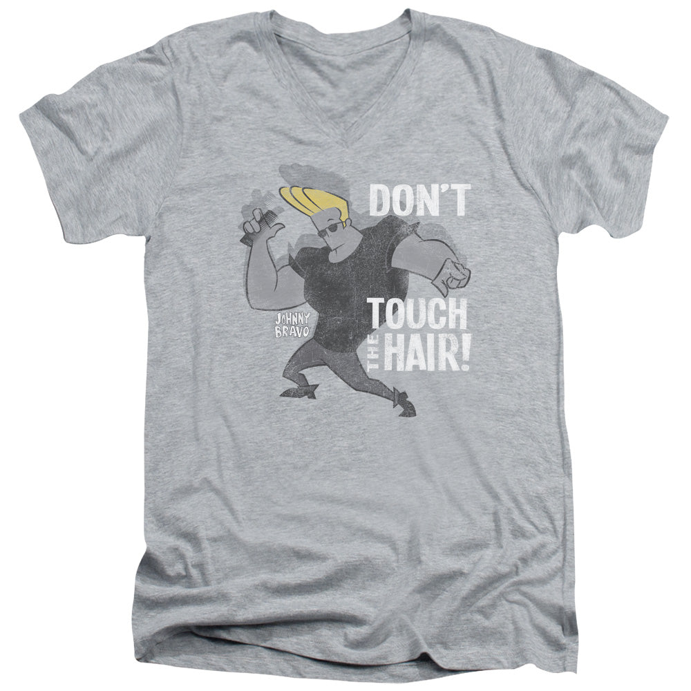 AN OFFCIALLY LICENSED JOHNNY BRAVO HAIR MEN'S V-NECK T-SHIRT ATHLETIC HEATHER