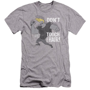 AN OFFCIALLY LICENSED JOHNNY BRAVO HAIR MEN'S PREMIUM SLIM FIT T-SHIRT ATHLETIC HEATHER
