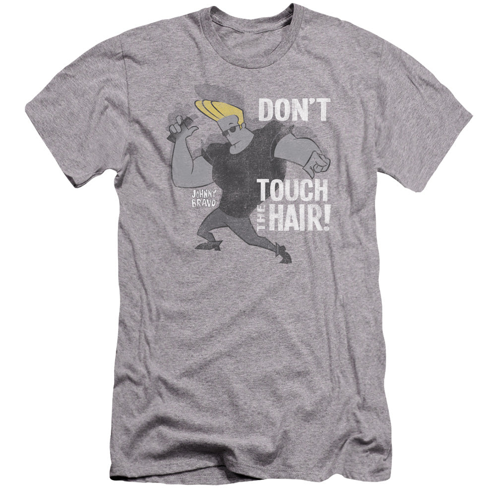 AN OFFCIALLY LICENSED JOHNNY BRAVO HAIR MEN'S PREMIUM SLIM FIT T-SHIRT ATHLETIC HEATHER
