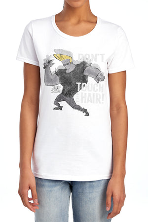 AN OFFCIALLY LICENSED JOHNNY BRAVO HAIR WOMEN'S REGULAR FIT T-SHIRT ATHLETIC HEATHER