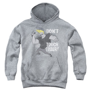 AN OFFCIALLY LICENSED JOHNNY BRAVO HAIR YOUTH HOODIE ATHLETIC HEATHER