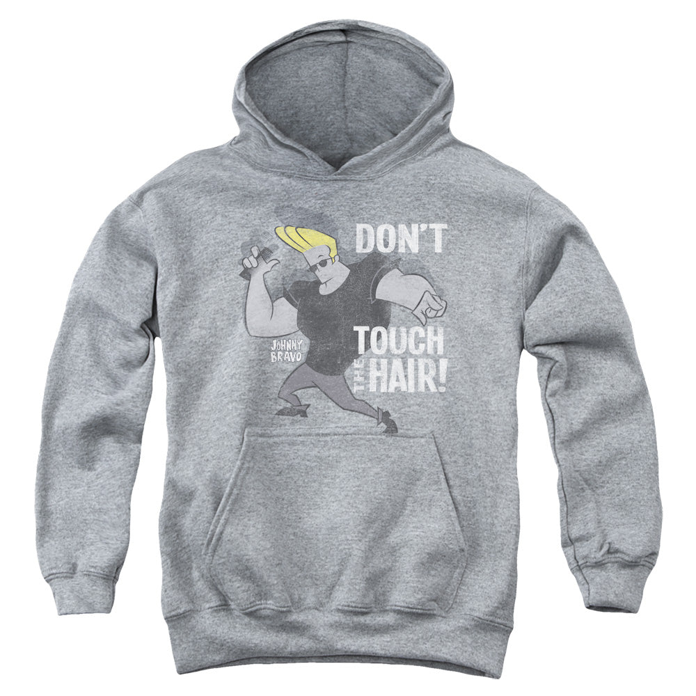 AN OFFCIALLY LICENSED JOHNNY BRAVO HAIR YOUTH HOODIE ATHLETIC HEATHER