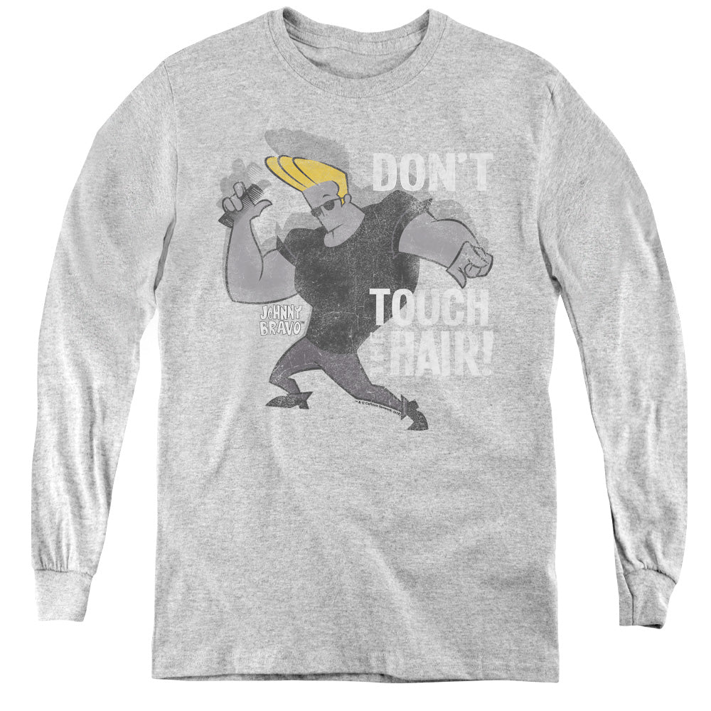 AN OFFCIALLY LICENSED JOHNNY BRAVO HAIR YOUTH LONG SLEEVE T-SHIRT ATHLETIC HEATHER