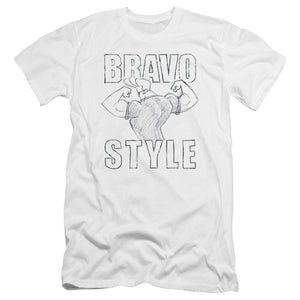 AN OFFCIALLY LICENSED JOHNNY BRAVO BRAVO STYLE MEN'S PREMIUM SLIM FIT T-SHIRT WHITE