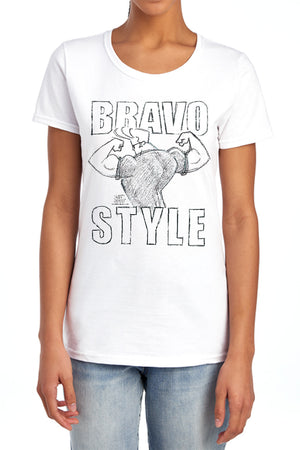 AN OFFCIALLY LICENSED JOHNNY BRAVO BRAVO STYLE WOMEN'S REGULAR FIT T-SHIRT WHITE