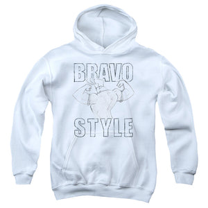 AN OFFCIALLY LICENSED JOHNNY BRAVO BRAVO STYLE YOUTH HOODIE WHITE