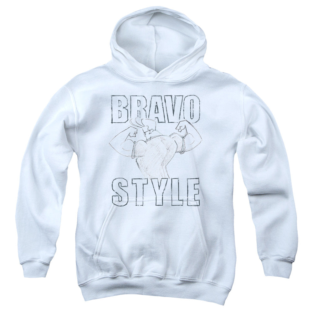 AN OFFCIALLY LICENSED JOHNNY BRAVO BRAVO STYLE YOUTH HOODIE WHITE