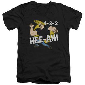 AN OFFCIALLY LICENSED JOHNNY BRAVO 123 MEN'S V-NECK T-SHIRT BLACK
