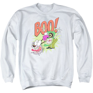 AN OFFCIALLY LICENSED COURAGE THE COWARDLY DOG STUPID DOG ADULT UNISEX CREWNECK SWEATSHIRT WHITE