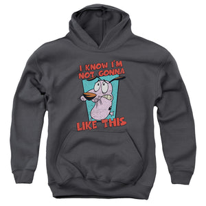 AN OFFCIALLY LICENSED COURAGE THE COWARDLY DOG NOT GONNA LIKE YOUTH HOODIE CHARCOAL