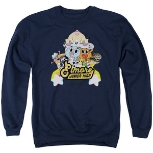 AN OFFCIALLY LICENSED AMAZING WORLD OF GUMBALL ELMORE JUNIOR HIGH ADULT UNISEX CREWNECK SWEATSHIRT NAVY