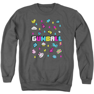 AN OFFCIALLY LICENSED AMAZING WORLD OF GUMBALL FUN DROPS ADULT UNISEX CREWNECK SWEATSHIRT CHARCOAL