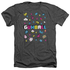 AN OFFCIALLY LICENSED AMAZING WORLD OF GUMBALL FUN DROPS MEN'S HEATHER T-SHIRT CHARCOAL