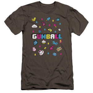 AN OFFCIALLY LICENSED AMAZING WORLD OF GUMBALL FUN DROPS MEN'S PREMIUM SLIM FIT T-SHIRT CHARCOAL