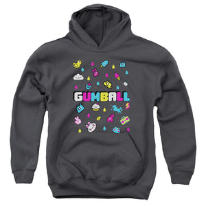 AN OFFCIALLY LICENSED AMAZING WORLD OF GUMBALL FUN DROPS YOUTH HOODIE CHARCOAL