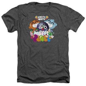 AN OFFCIALLY LICENSED AMAZING WORLD OF GUMBALL HAPPY PLACE MEN'S HEATHER T-SHIRT CHARCOAL