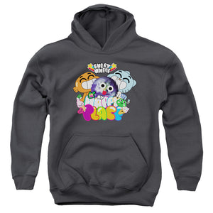 AN OFFCIALLY LICENSED AMAZING WORLD OF GUMBALL HAPPY PLACE YOUTH HOODIE CHARCOAL