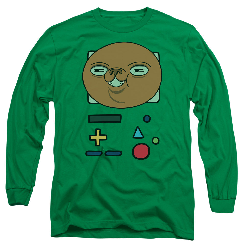 AN OFFCIALLY LICENSED ADVENTURE TIME BMO MASK MEN'S LONG SLEEVE T-SHIRT KELLY GREEN