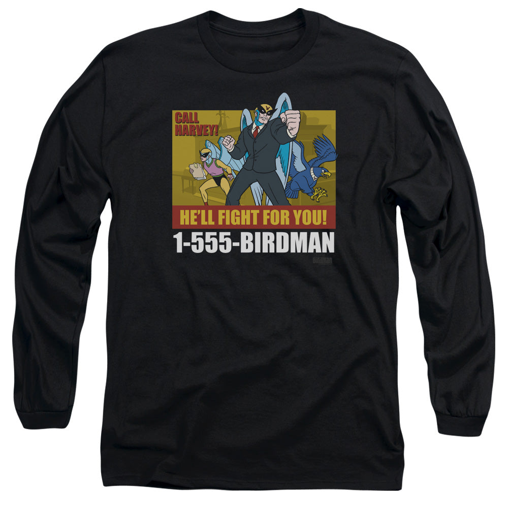 AN OFFCIALLY LICENSED HARVEY BIRDMAN BIRDMAN AD MEN'S LONG SLEEVE T-SHIRT BLACK