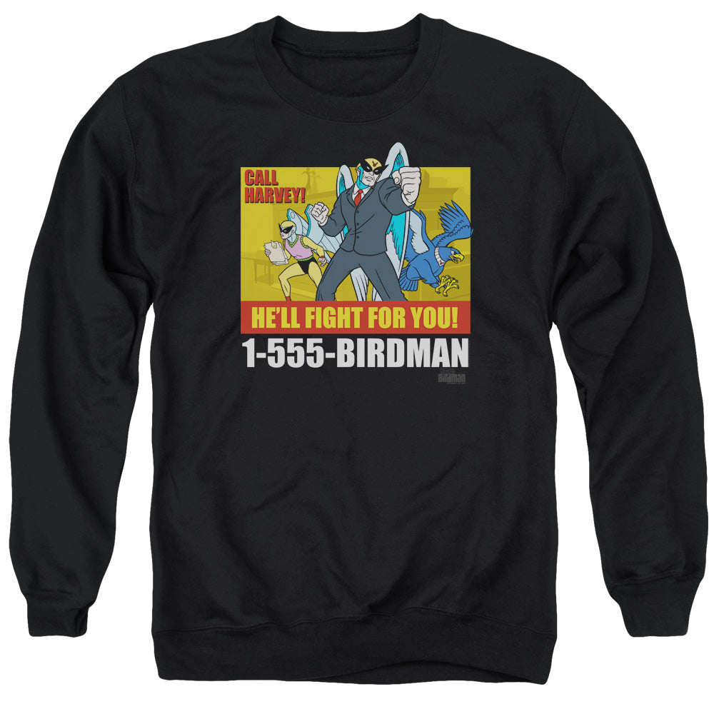 AN OFFCIALLY LICENSED HARVEY BIRDMAN BIRDMAN AD ADULT UNISEX CREWNECK SWEATSHIRT BLACK