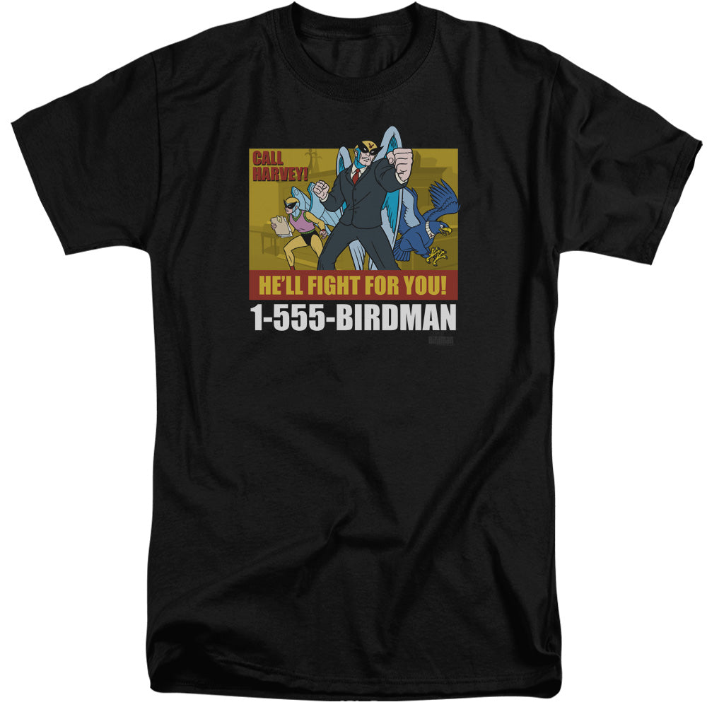 AN OFFCIALLY LICENSED HARVEY BIRDMAN BIRDMAN AD MEN'S TALL FIT T-SHIRT BLACK