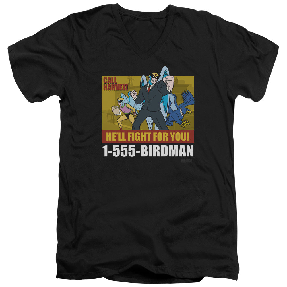 AN OFFCIALLY LICENSED HARVEY BIRDMAN BIRDMAN AD MEN'S V-NECK T-SHIRT BLACK
