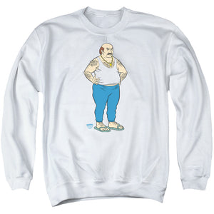 AN OFFCIALLY LICENSED AQUA TEEN HUNGER FORCE CARL ADULT UNISEX CREWNECK SWEATSHIRT WHITE