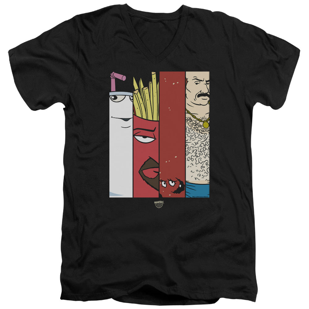 AN OFFCIALLY LICENSED AQUA TEEN HUNGER FORCE GROUP TILES MEN'S V-NECK T-SHIRT BLACK