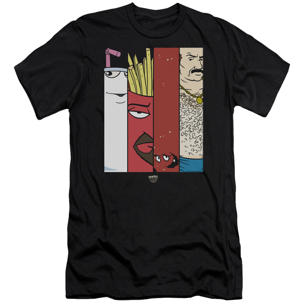 AN OFFCIALLY LICENSED AQUA TEEN HUNGER FORCE GROUP TILES MEN'S PREMIUM SLIM FIT T-SHIRT BLACK