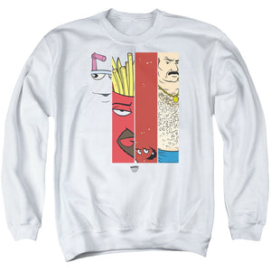 AN OFFCIALLY LICENSED AQUA TEEN HUNGER FORCE GROUP TILES ADULT UNISEX CREWNECK SWEATSHIRT WHITE