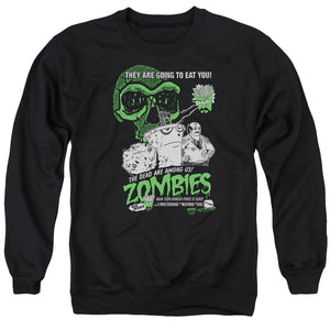 AN OFFCIALLY LICENSED AQUA TEEN HUNGER FORCE ZOMBIES ADULT UNISEX CREWNECK SWEATSHIRT BLACK