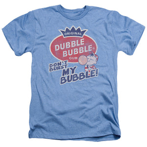 AN OFFCIALLY LICENSED DUBBLE BUBBLE BURST BUBBLE MEN'S HEATHER T-SHIRT LIGHT BLUE