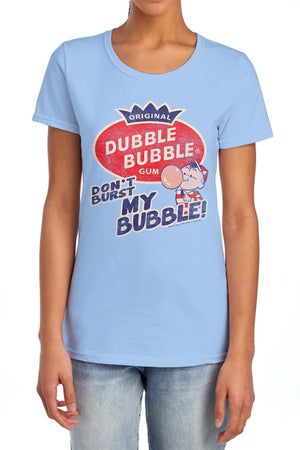 AN OFFCIALLY LICENSED DUBBLE BUBBLE BURST BUBBLE WOMEN'S REGULAR FIT T-SHIRT LIGHT BLUE