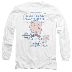 AN OFFCIALLY LICENSED DUBBLE BUBBLE BIGGER MEN'S LONG SLEEVE T-SHIRT WHITE