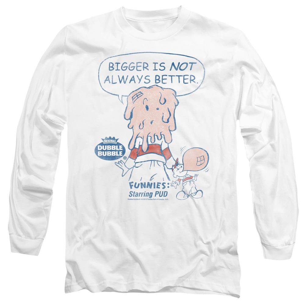 AN OFFCIALLY LICENSED DUBBLE BUBBLE BIGGER MEN'S LONG SLEEVE T-SHIRT WHITE