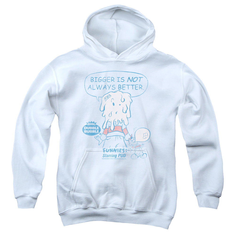 AN OFFCIALLY LICENSED DUBBLE BUBBLE BIGGER YOUTH HOODIE WHITE
