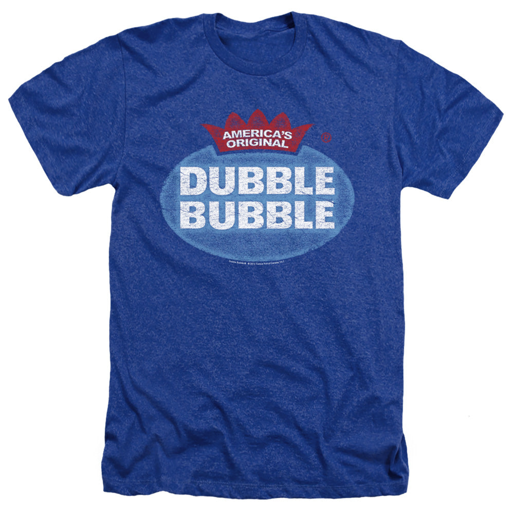 AN OFFCIALLY LICENSED DUBBLE BUBBLE VINTAGE LOGO MEN'S HEATHER T-SHIRT ROYAL