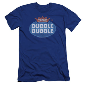AN OFFCIALLY LICENSED DUBBLE BUBBLE VINTAGE LOGO MEN'S PREMIUM SLIM FIT T-SHIRT ROYAL